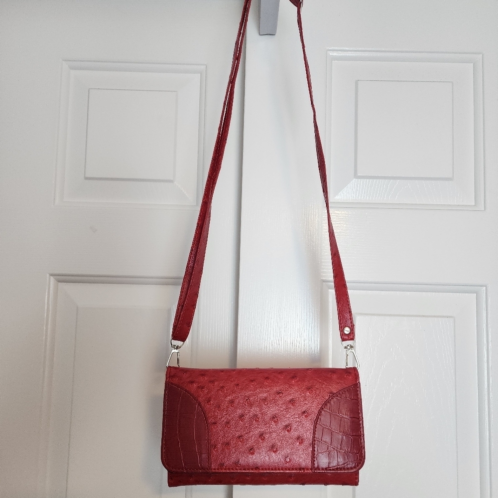 Red Faux Ostrich  Women's Crossbody Bag NWOT